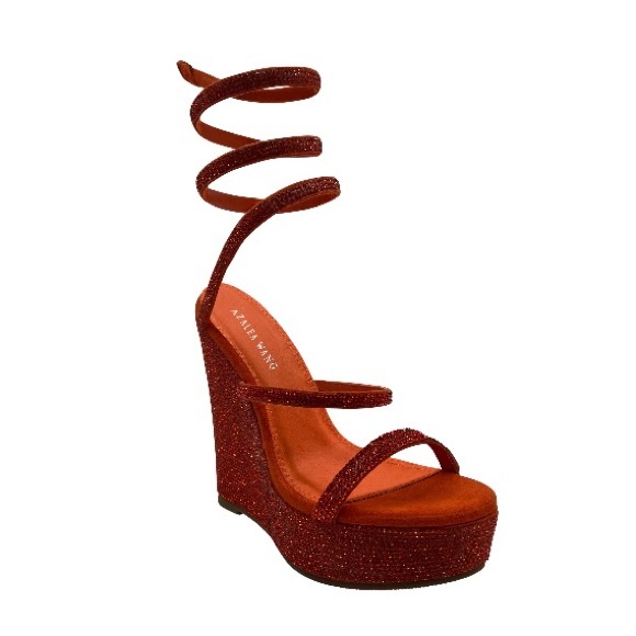 NIB AZALEA WANG COSMO ORANGE PLATFORM WEDGE SANDAL. Size 7.5M. - Picture 3 of 11